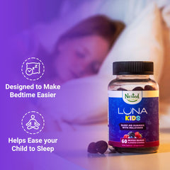 Kid-friendly Luna Kids Sleep Gummies bottle on a white background