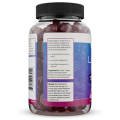 Back view of Luna Kids Sleep Gummies bottle and nutrition facts