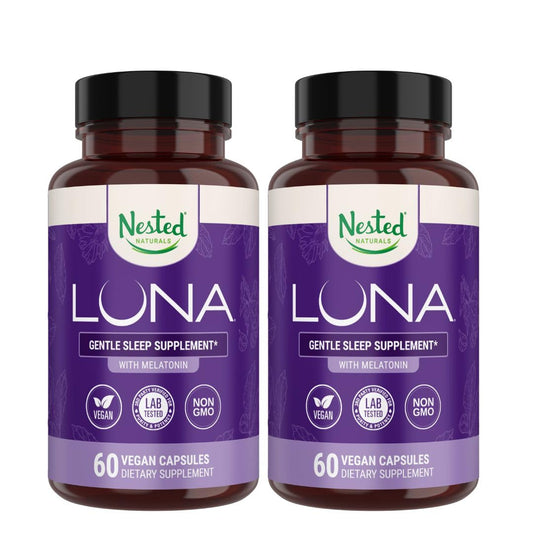 Luna Sleep Aid hero image featuring Nested Naturals bottle