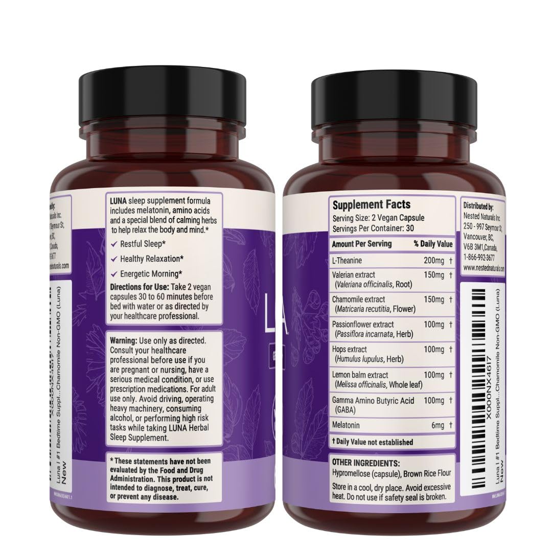Vegan capsules and packaging for Luna Sleep Aid