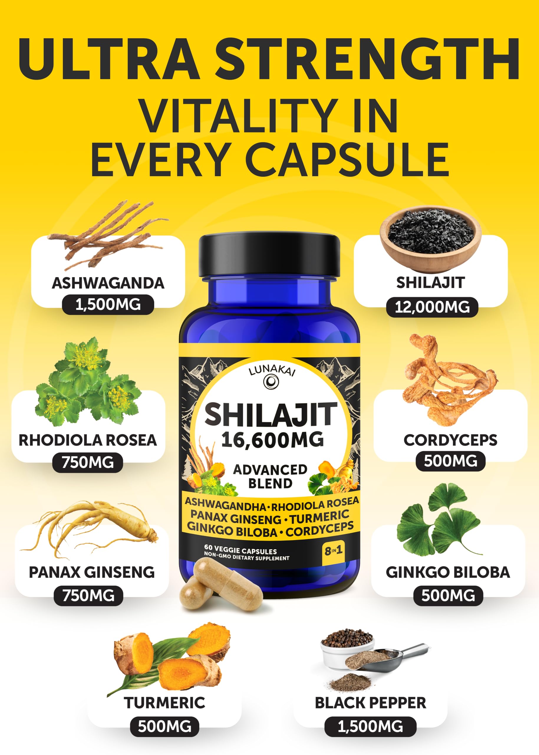 Illustration of Ashwagandha, Rhodiola, and Cordyceps blend