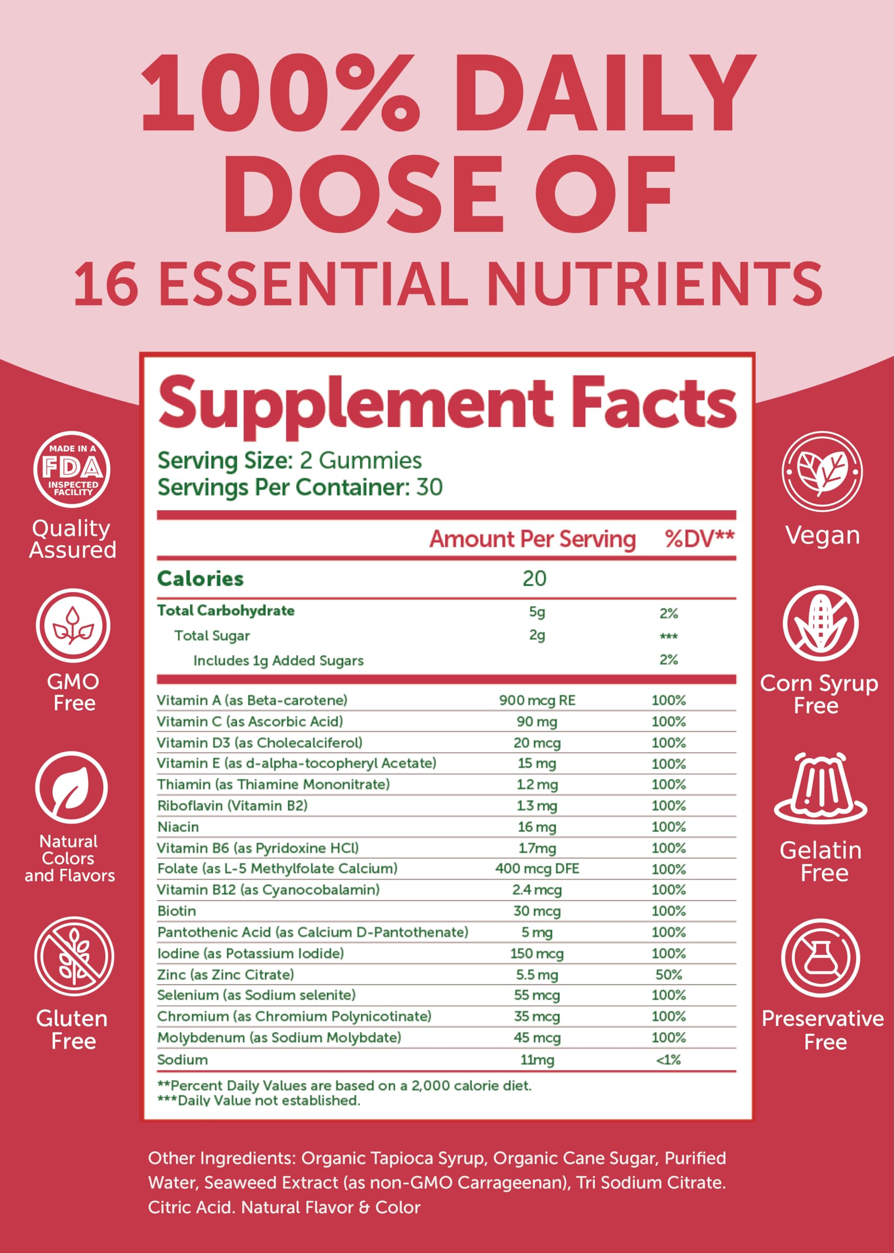 Lunakai B12 gummies ingredients list closeup showcases clean formulation.