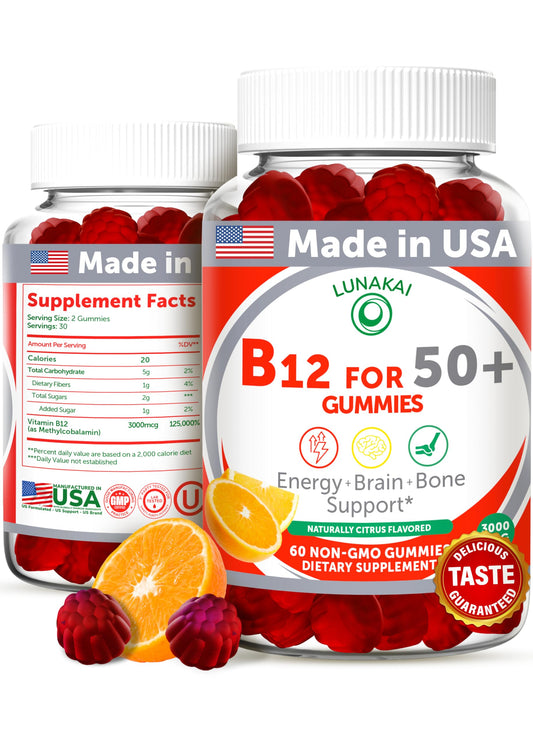 Lunakai B12 gummies bottle orange flavor 60ct