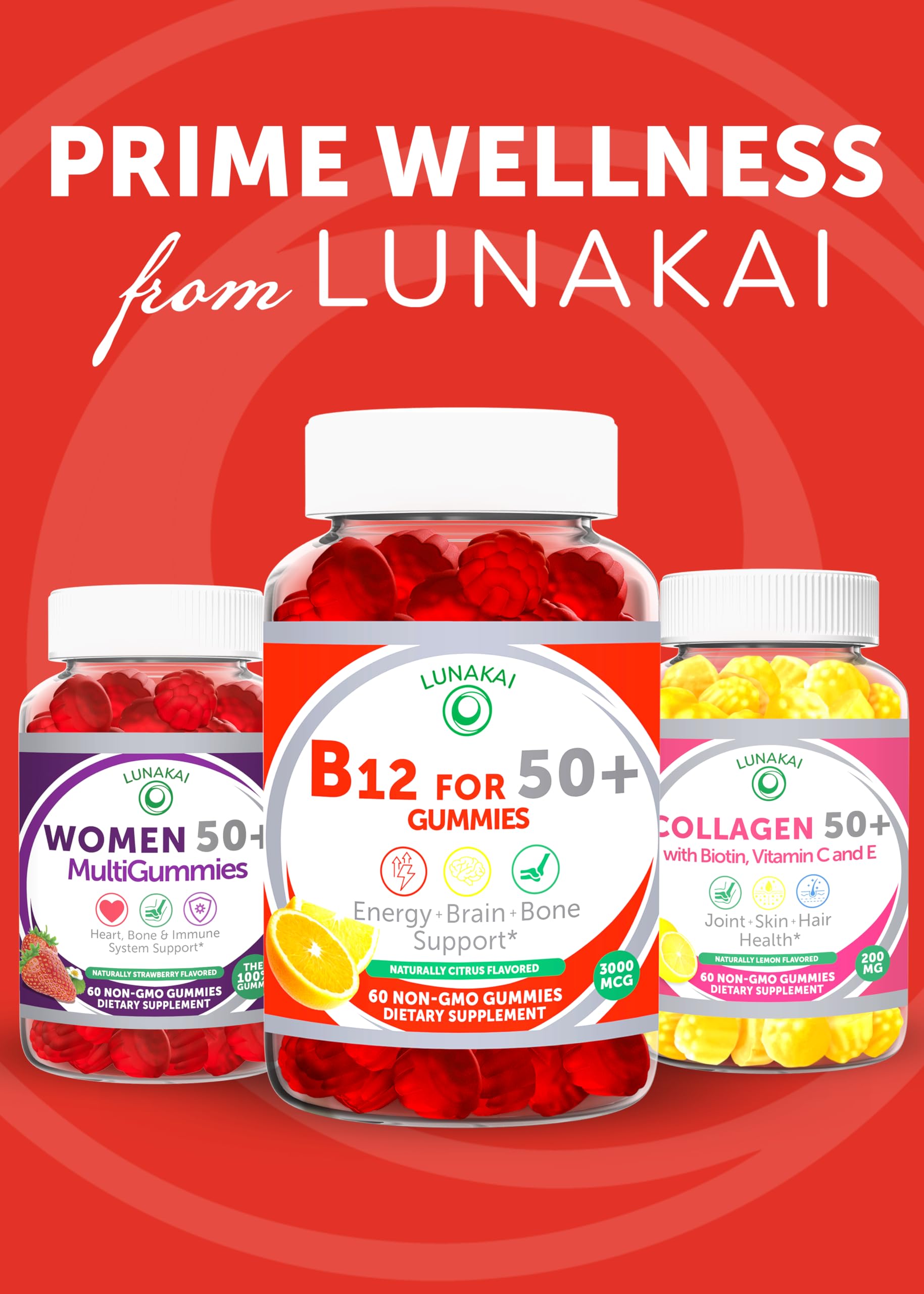 Senior adult taking Lunakai B12 gummy for energy