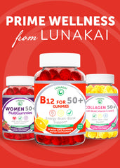Senior adult taking Lunakai B12 gummy for energy