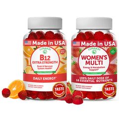 Lunakai B12 gummies bottle provides easy daily energy support in a chewable format.