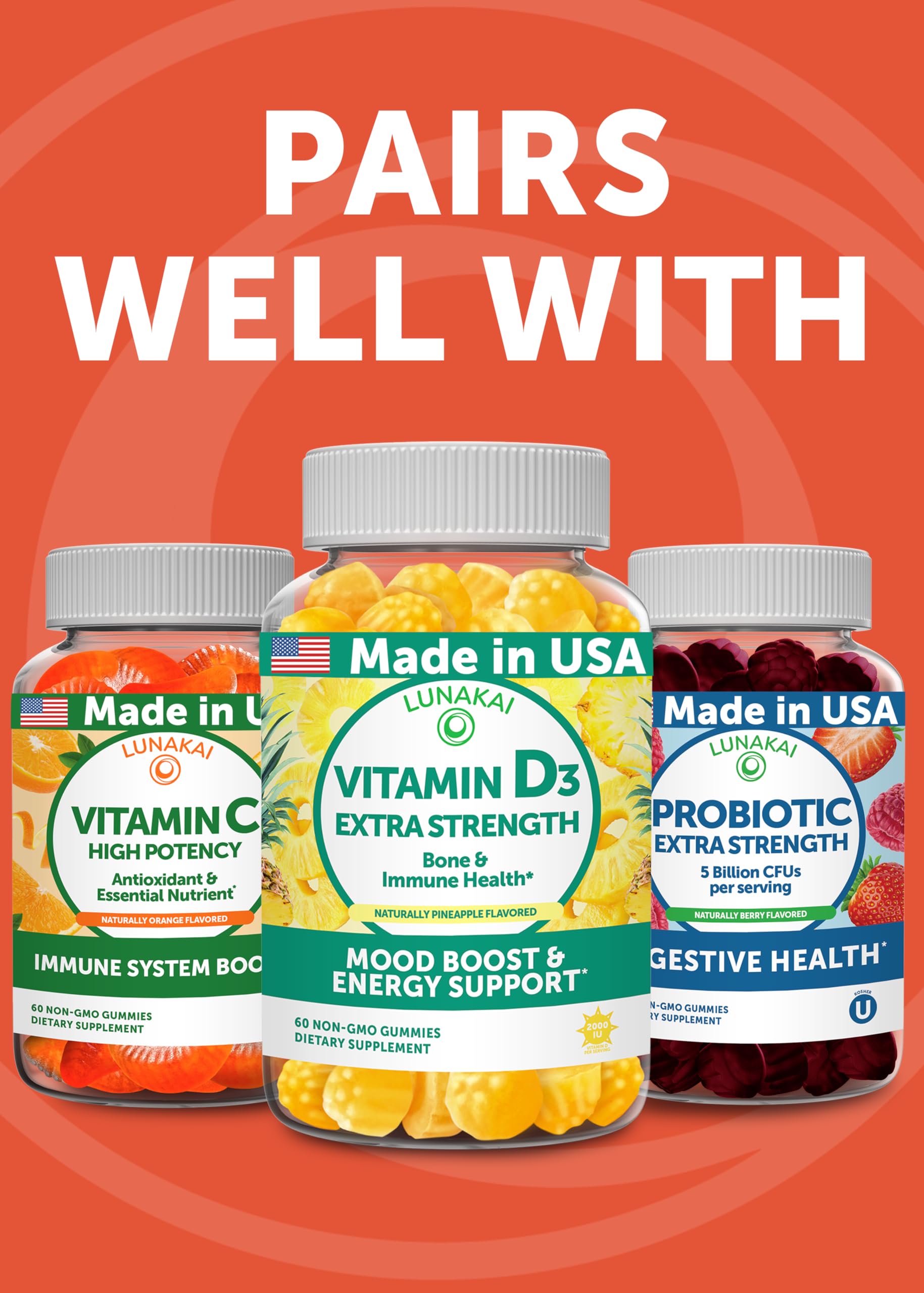 Family-friendly Lunakai calcium gummies suitable for women, men, and kids