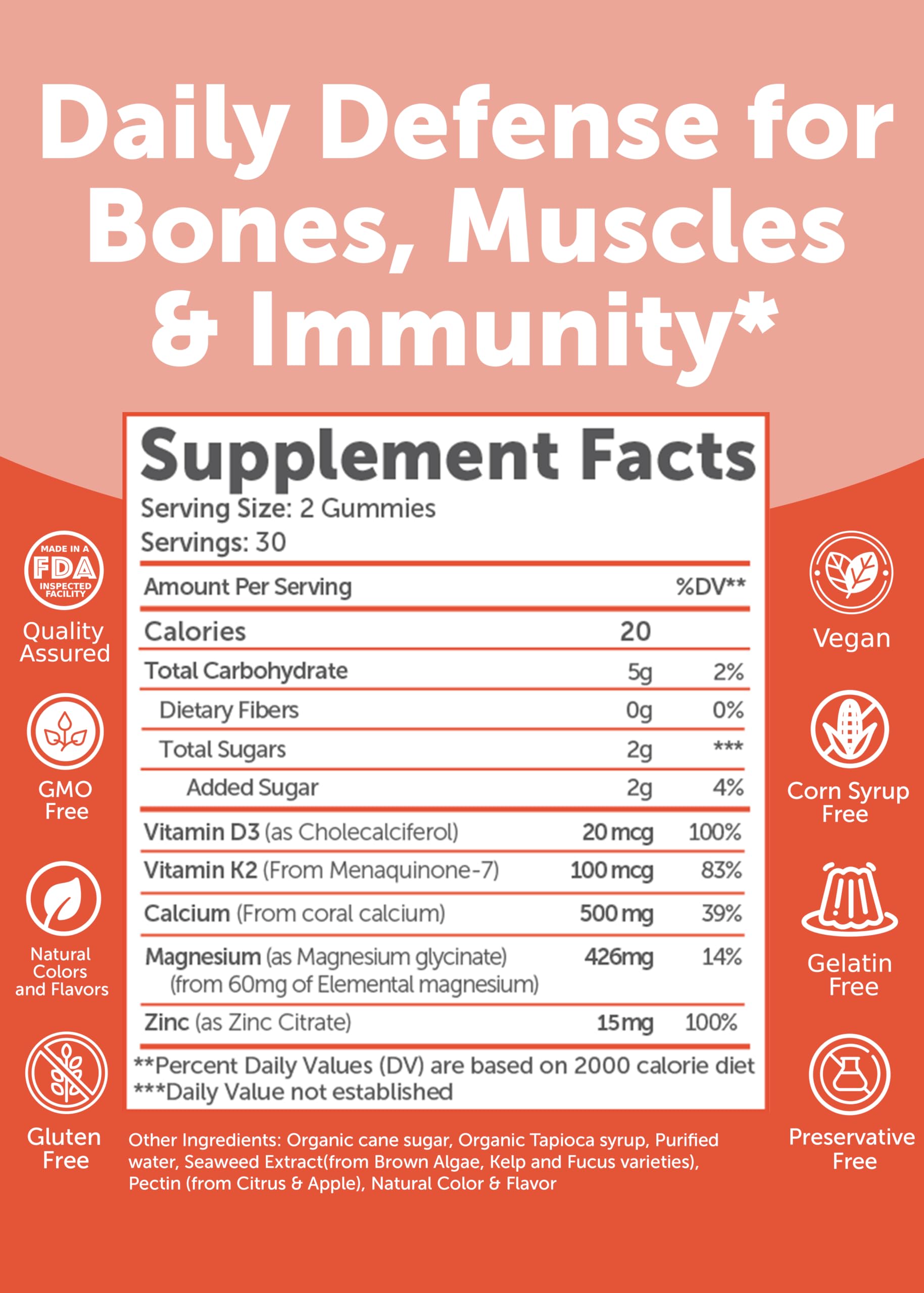 Peach-flavored Lunakai calcium gummies with vitamin D3 and K2
