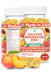 Lunakai calcium gummies bottle with 60 peach-flavored gummies – front view
