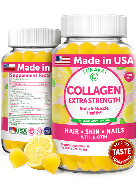 Front view of Lunakai Collagen Gummies bottle and label
