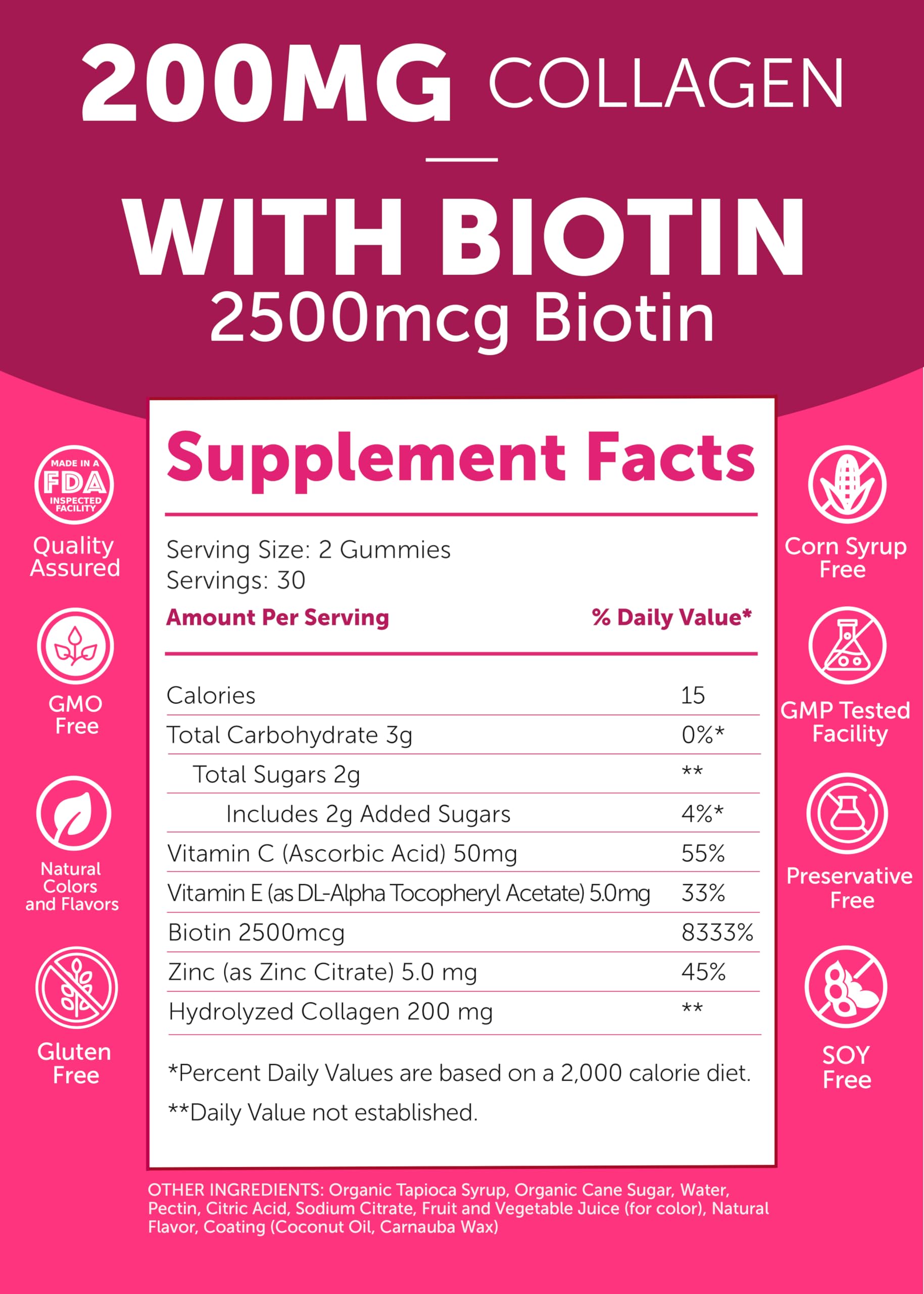 Close-up detailing 200mg collagen per gummy