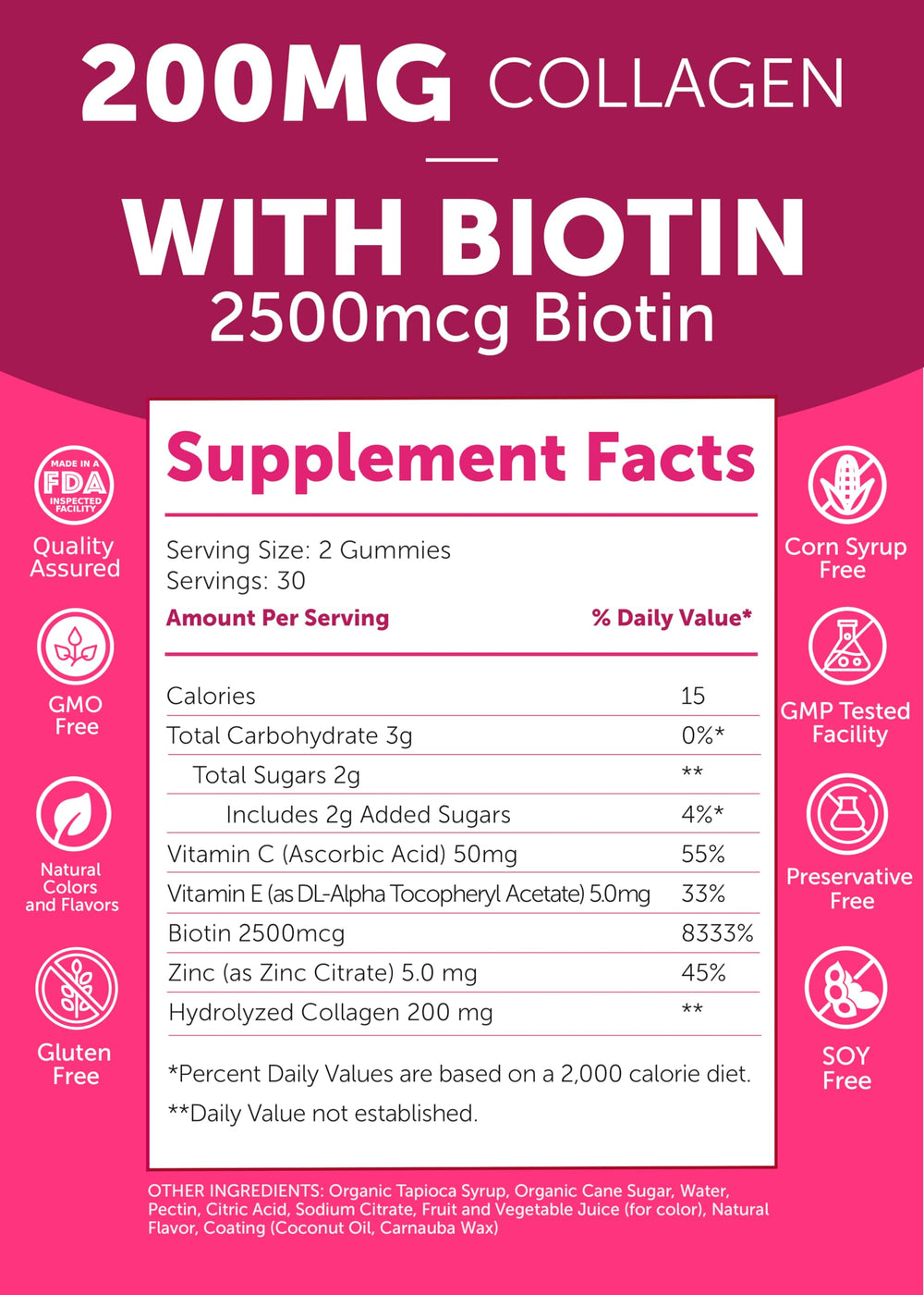 Close-up detailing 200mg collagen per gummy