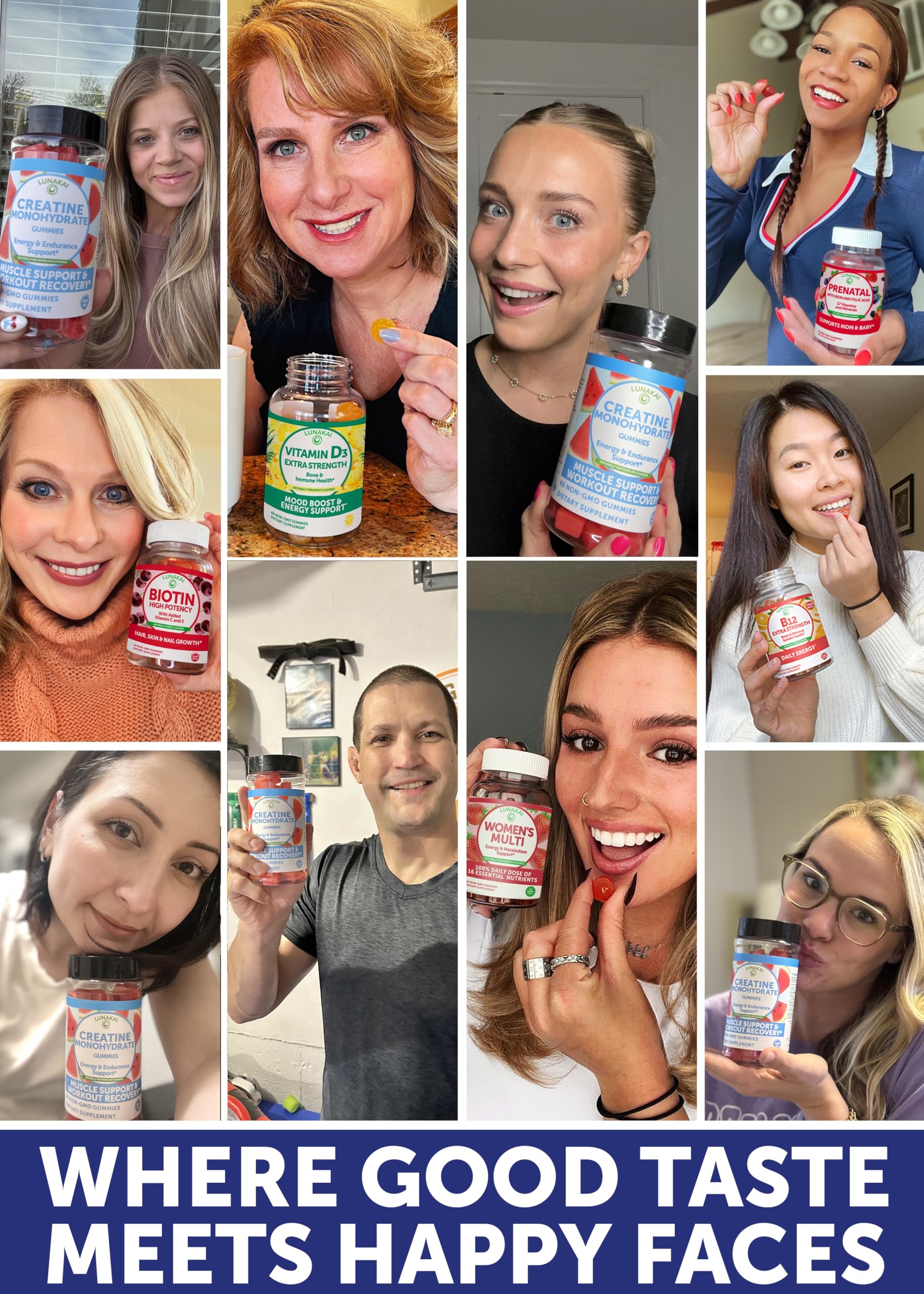 Vegan, stimulant-free creatine gummies on a white backdrop