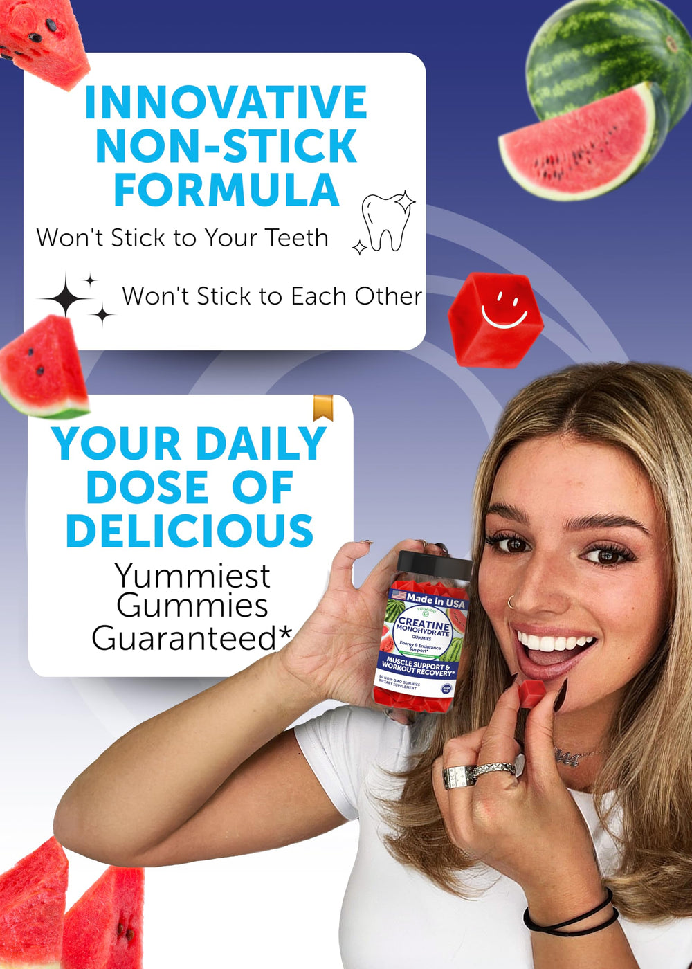 Watermelon-flavored Lunakai creatine gummies display