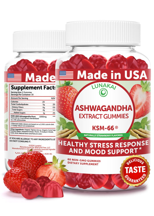 Lunakai KSM-66 Ashwagandha Gummies 60-count front label