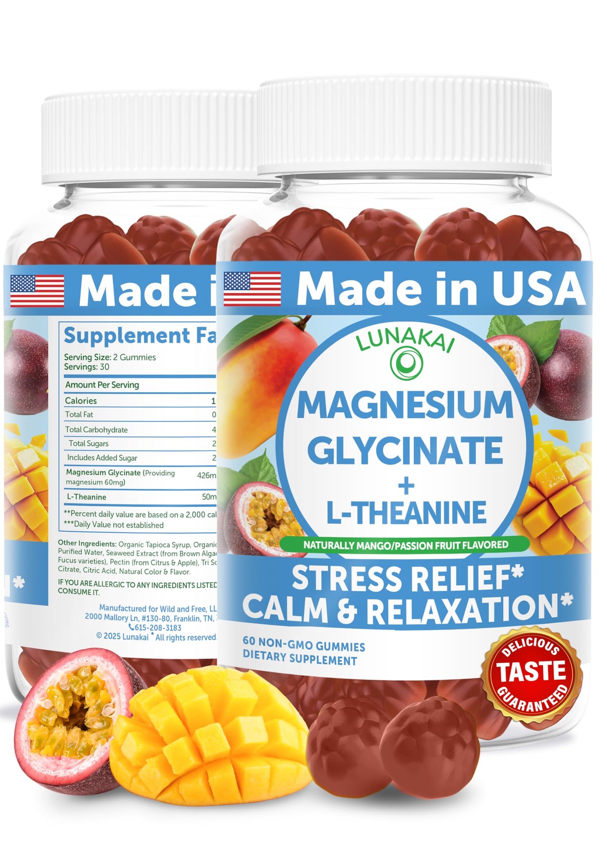 Lunakai Magnesium Glycinate Gummies bottle with 60 gummies