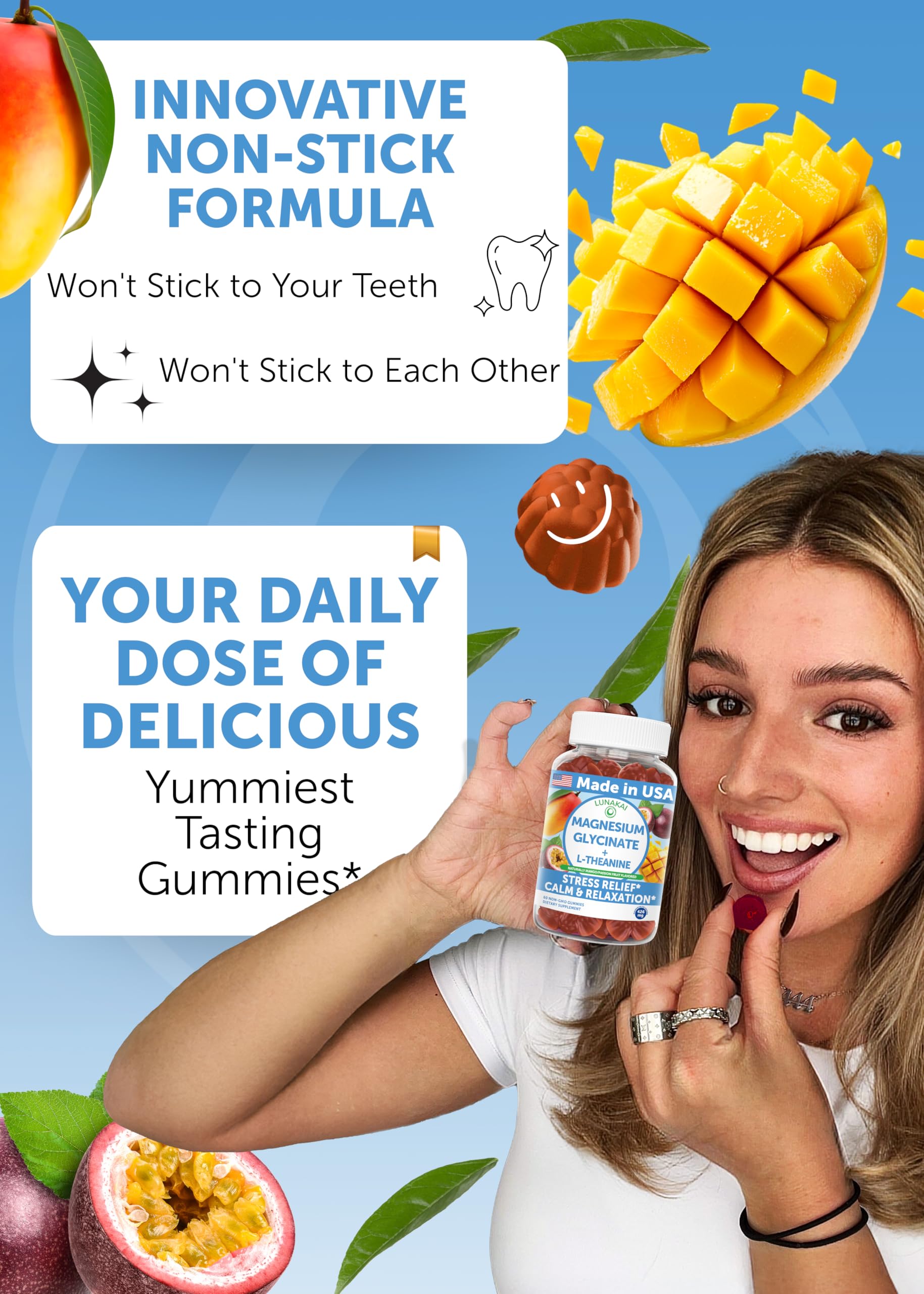 Front packaging of Lunakai USA-made magnesium glycinate gummies
