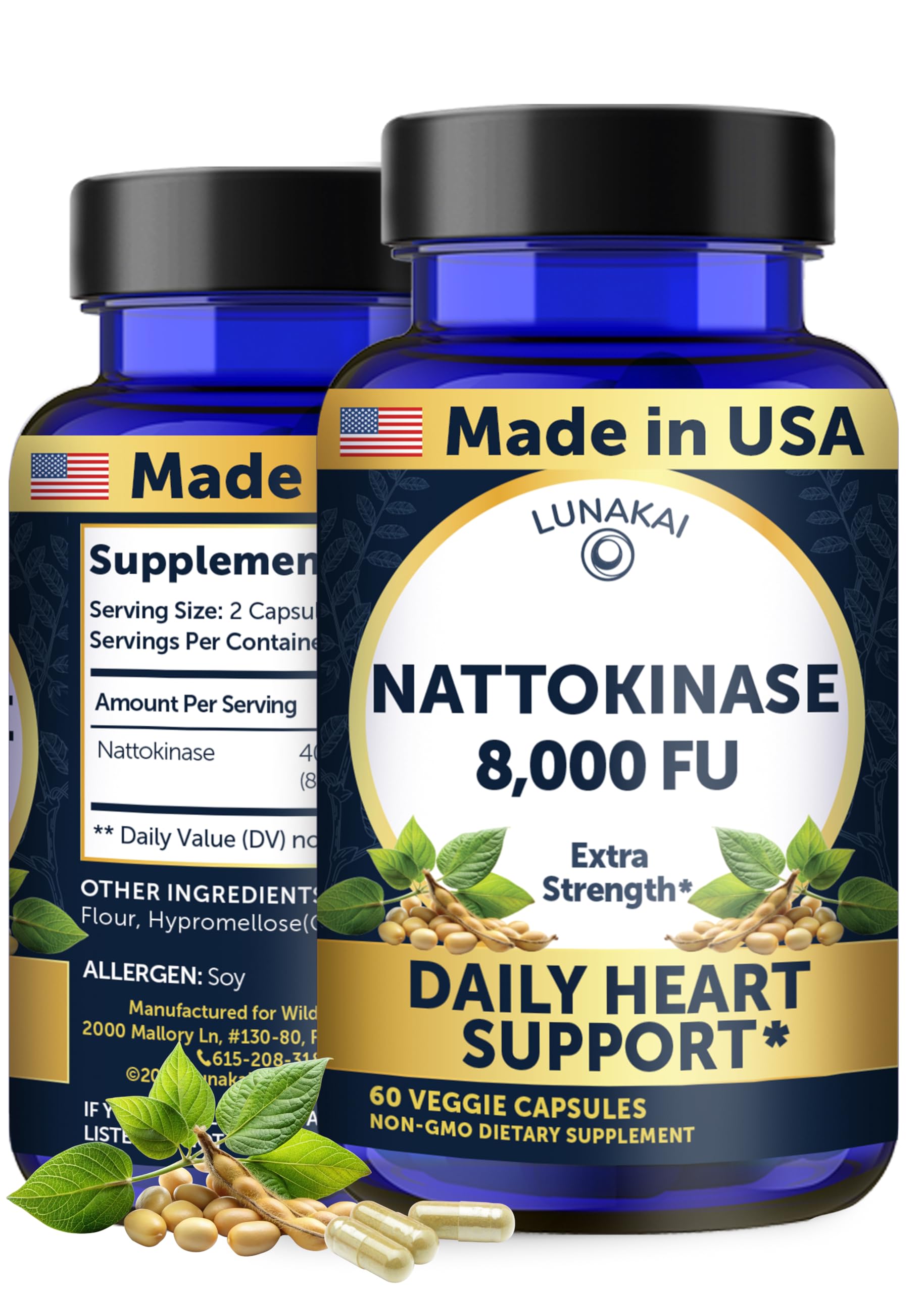 Lunakai nattokinase bottle manufactured in the USA