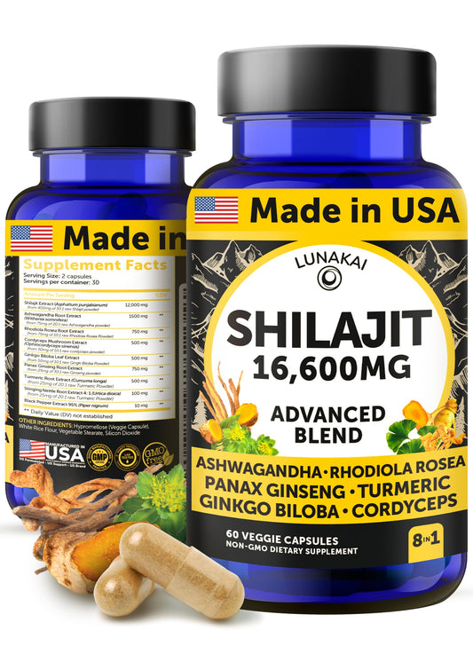 Lunakai Shilajit capsules USA-made 60-count front view