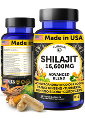 Lunakai Shilajit capsules USA-made 60-count front view