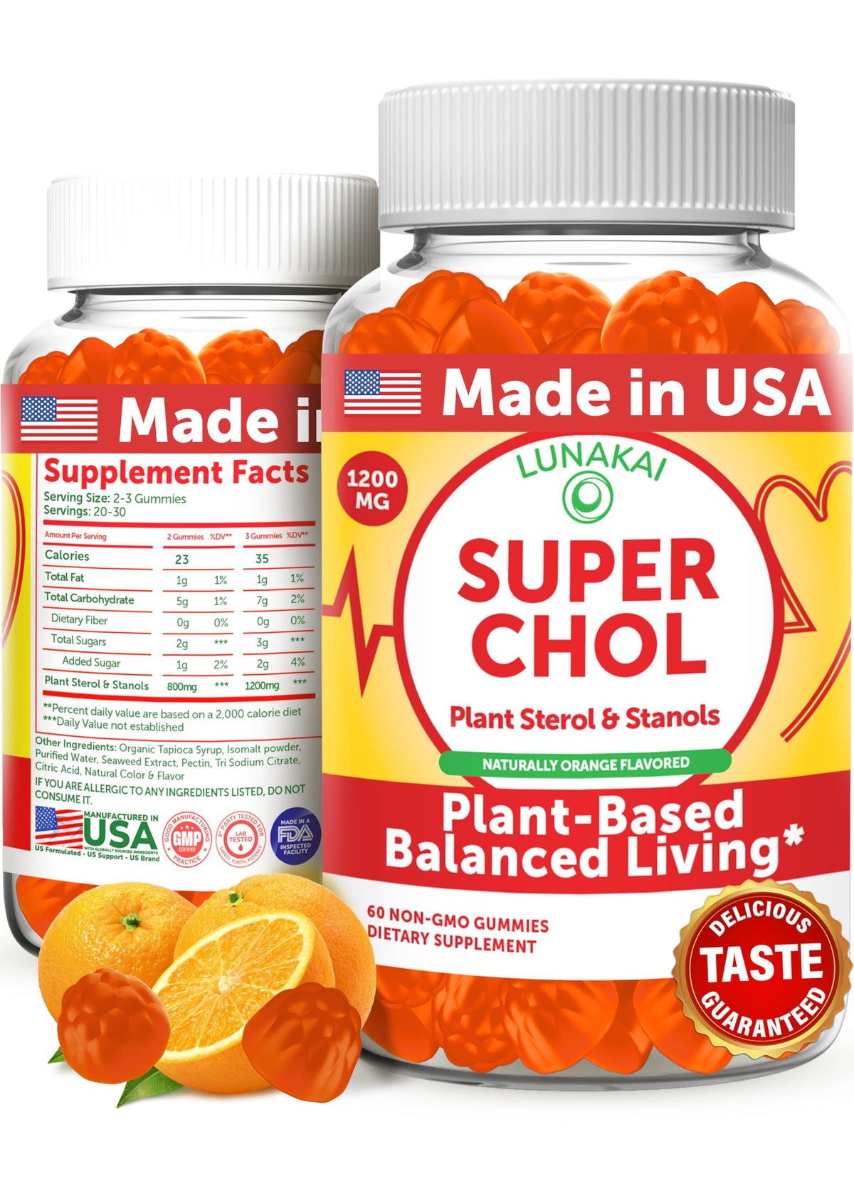 Front view of Lunakai Super Chol Gummies bottle, 60 count