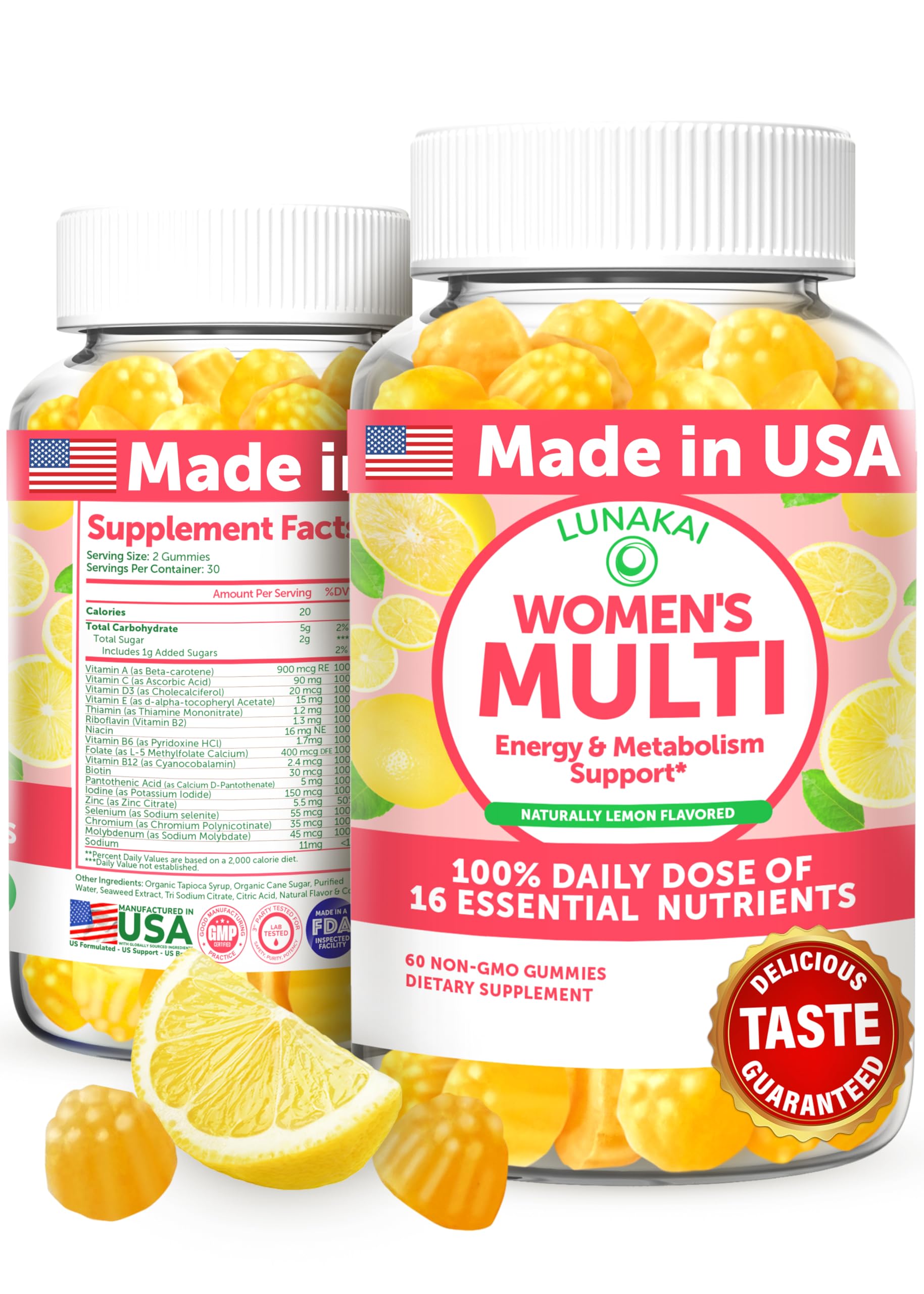 Lunakai USA-made women’s multivitamin gummies bottle front view