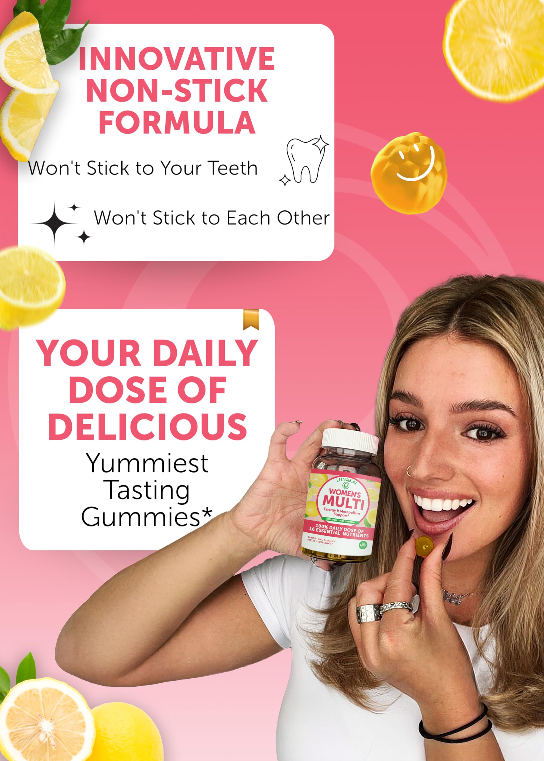 Nutrition facts panel on Lunakai multivitamin gummies bottle