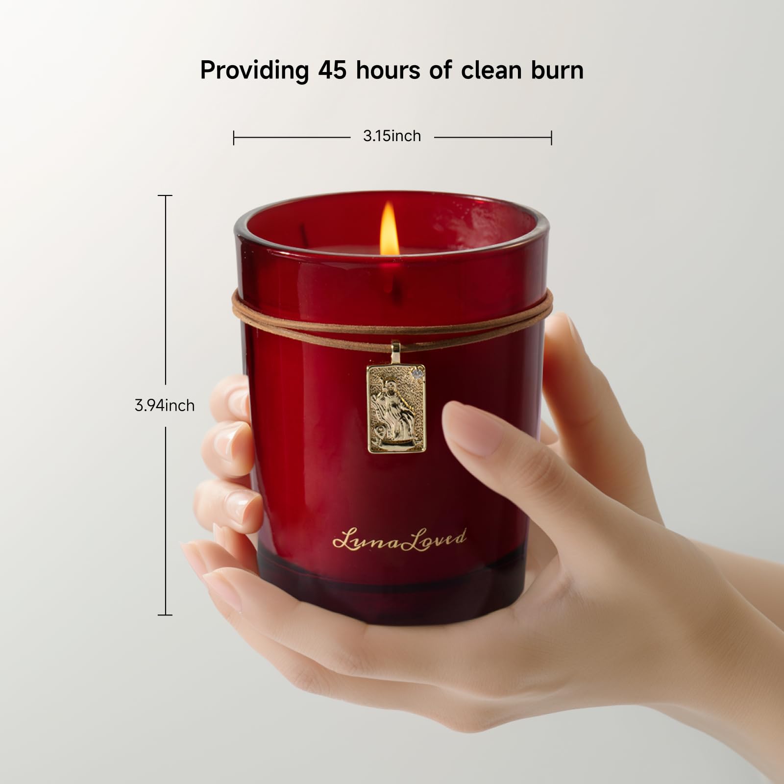 LunaLoved rose-iris-laudanum mid-notes candle creates glamorous scent profile.