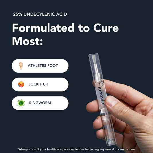 Lunavia Antifungal Pen applied to toes for symptomatic relief.