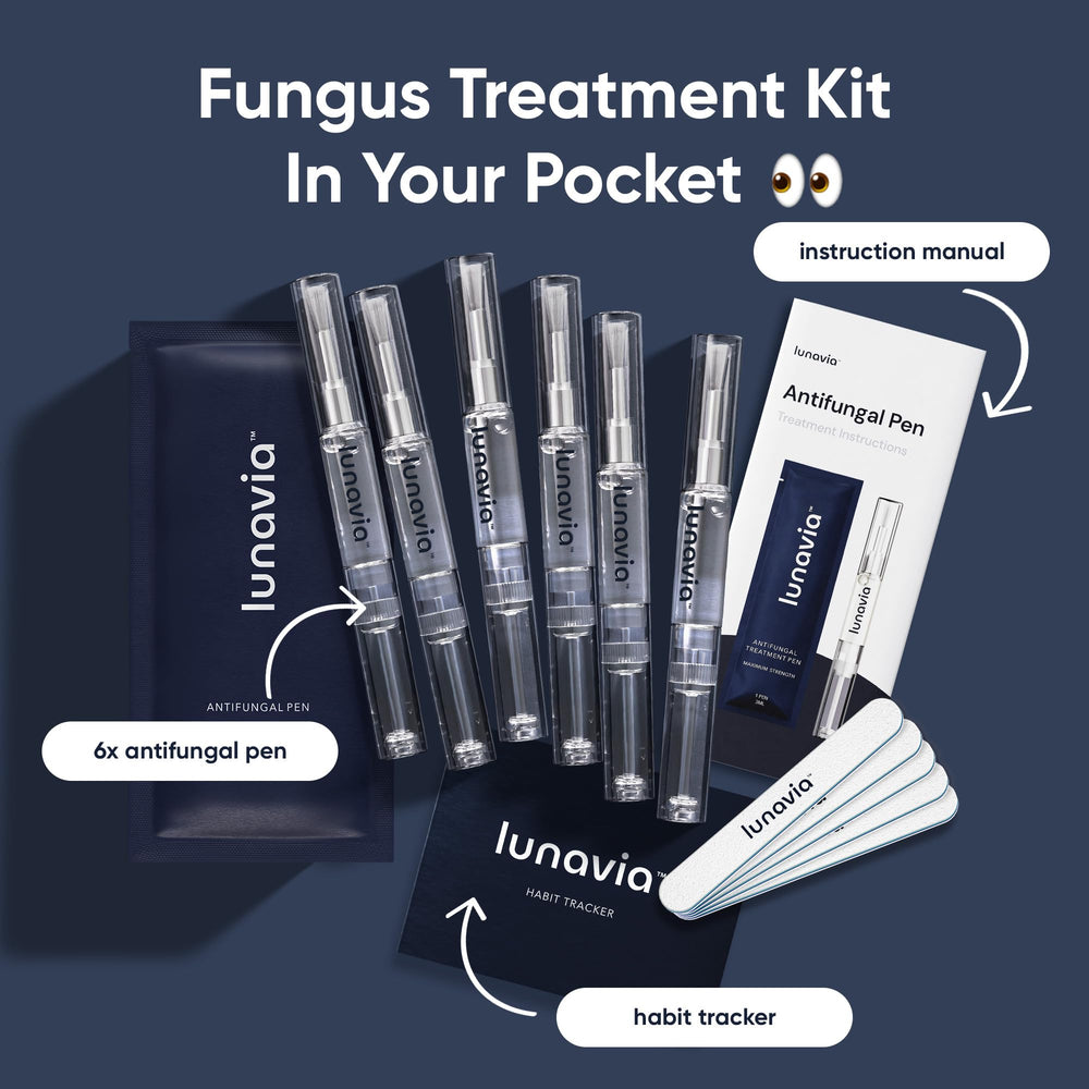 Lunavia Antifungal Pen bottle shows Tea Tree and Aloe oil blend.