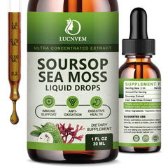 Front view of LUCNVEM Soursop Graviola with Sea Moss Drops 2-Pack bottles
