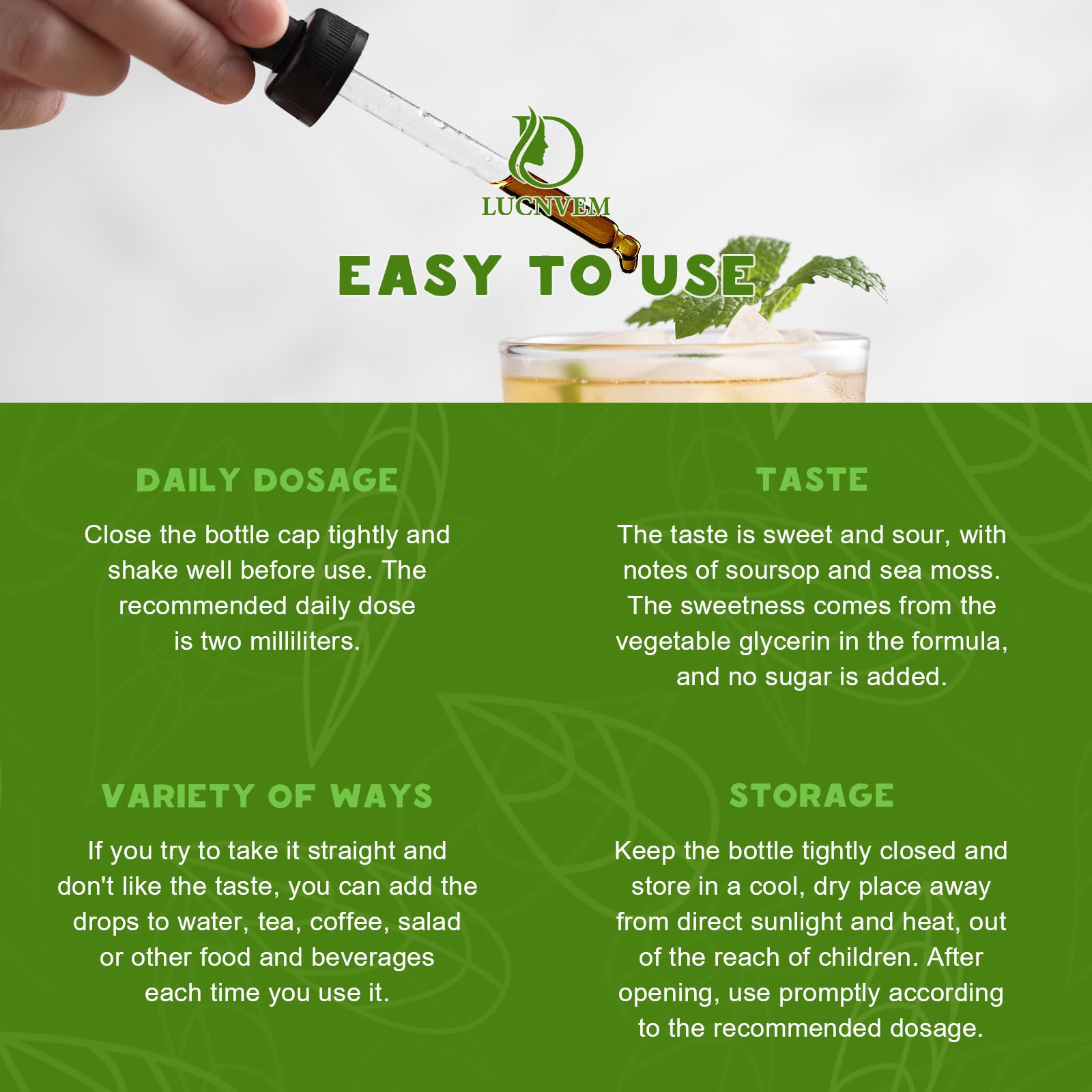 Packaging and branding of LUCNVEM Soursop Graviola Sea Moss Drops Pineapple Flavor