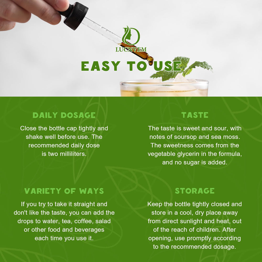 Packaging and branding of LUCNVEM Soursop Graviola Sea Moss Drops Pineapple Flavor