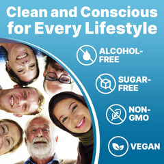 Lung Clear Pro bottle with measuring cup illustrates dosage options.