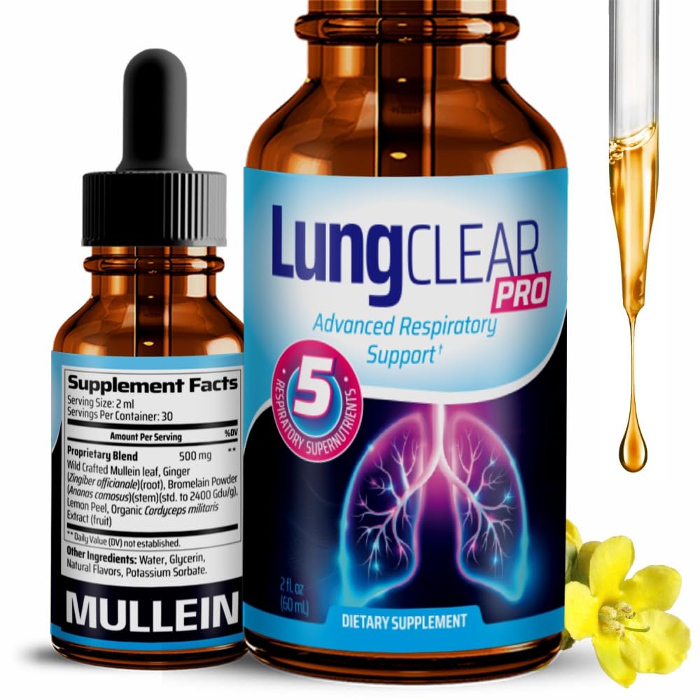 Front view of Lung Clear Pro drops bottle with label