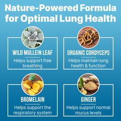 Lung Clear Pro label detail shows organic, vegan ingredients.