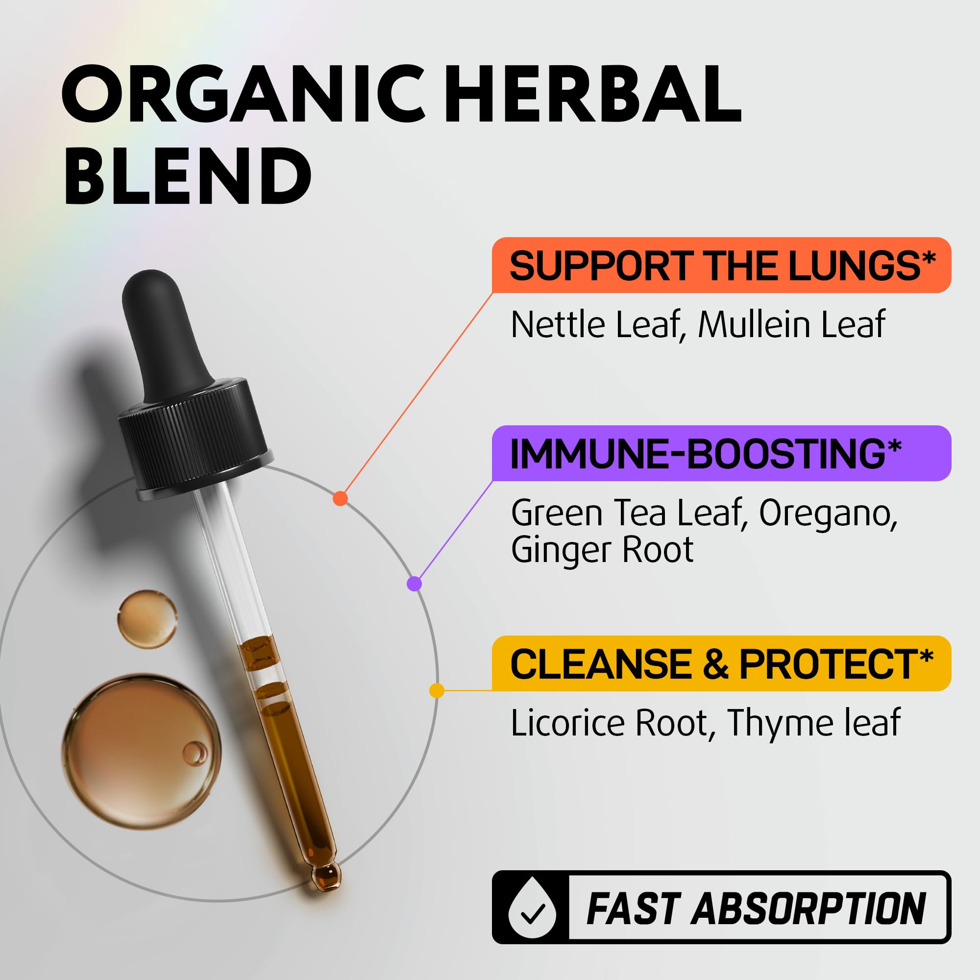 Lung detox and mucus relief herbal drops in bottle