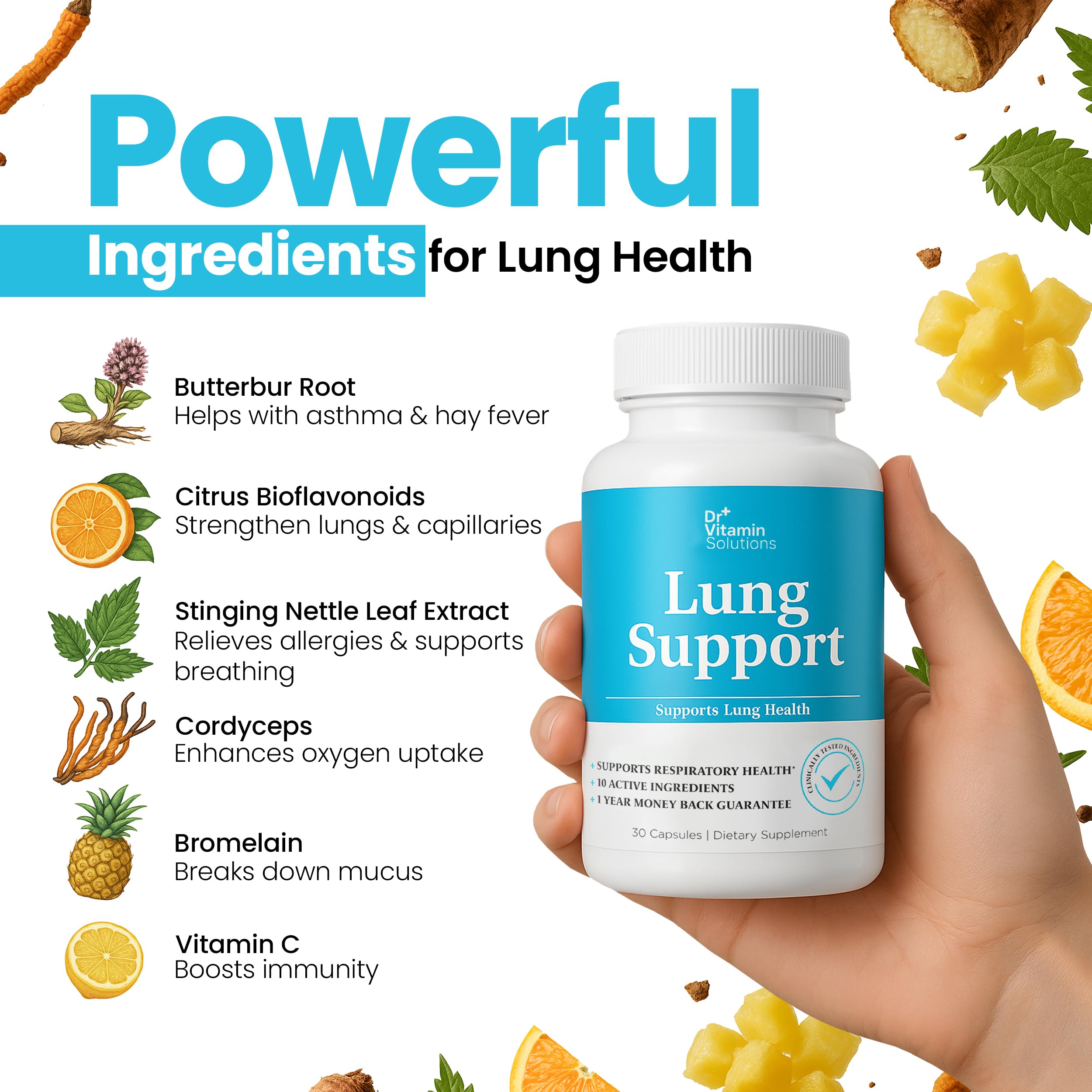 Vitamin C, Quercetin and Bromelain in the lung detox formula