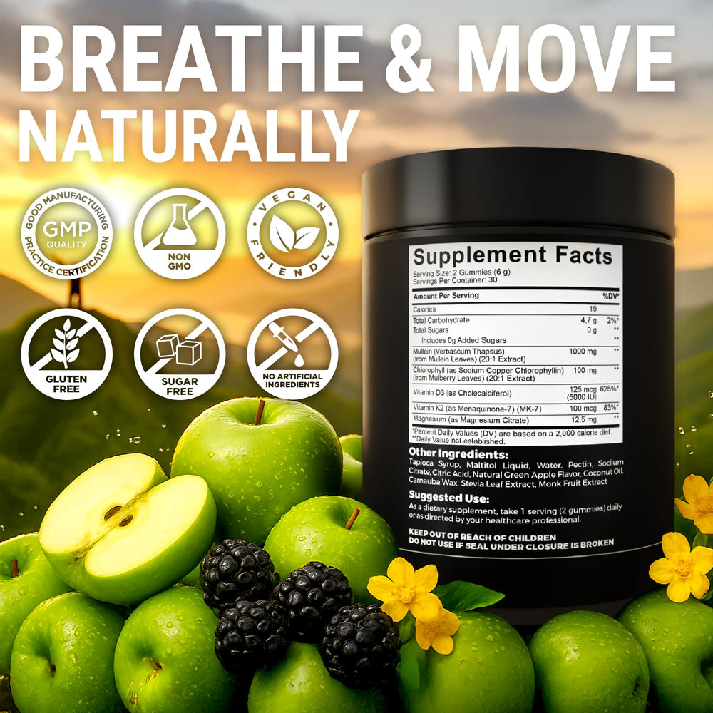 Concept image showing lung health and immune support with gummies