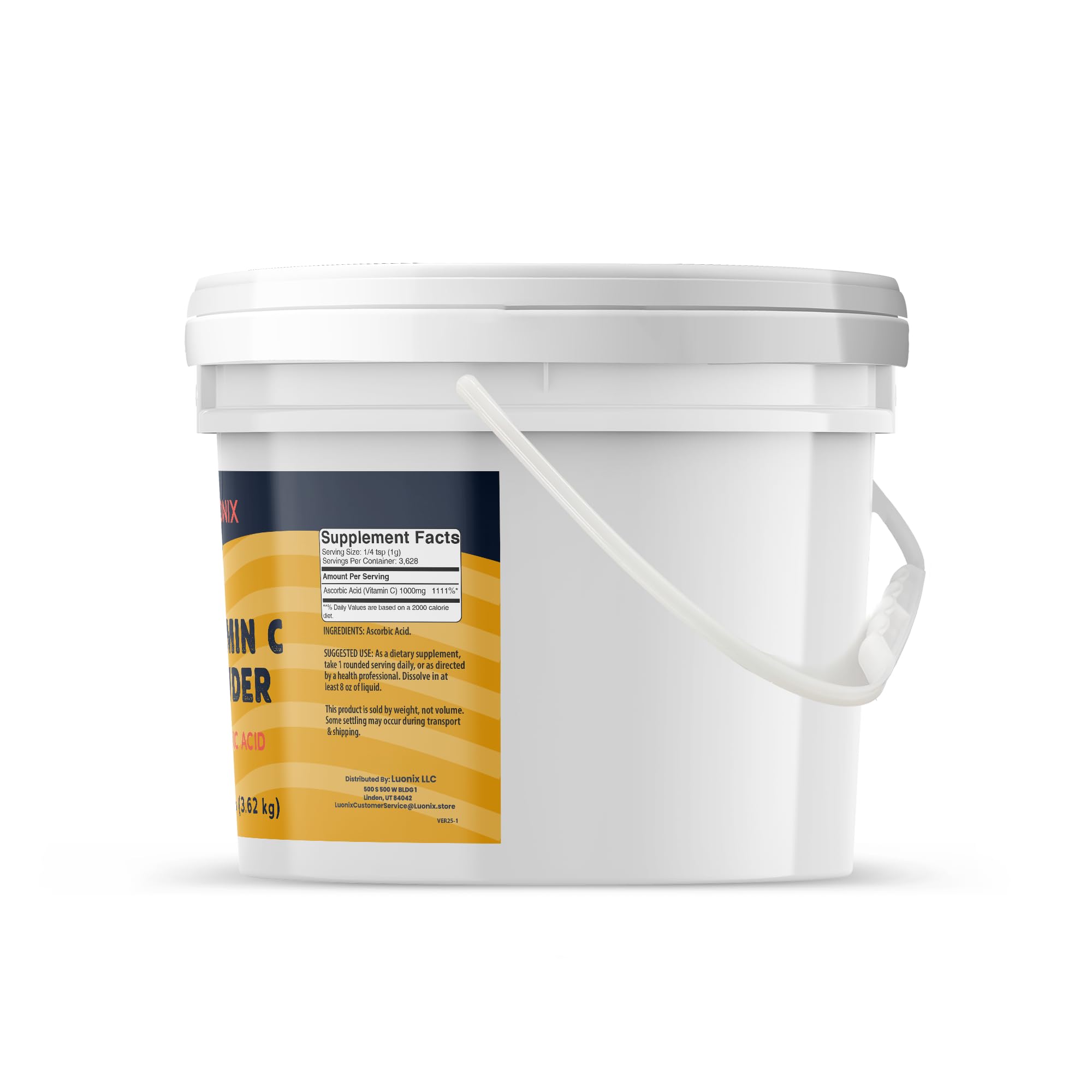 Luonix Vitamin C Powder label closeup for bulk skincare formulation