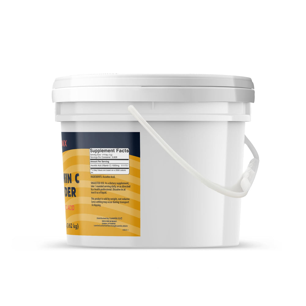 Luonix Vitamin C Powder label closeup for bulk skincare formulation