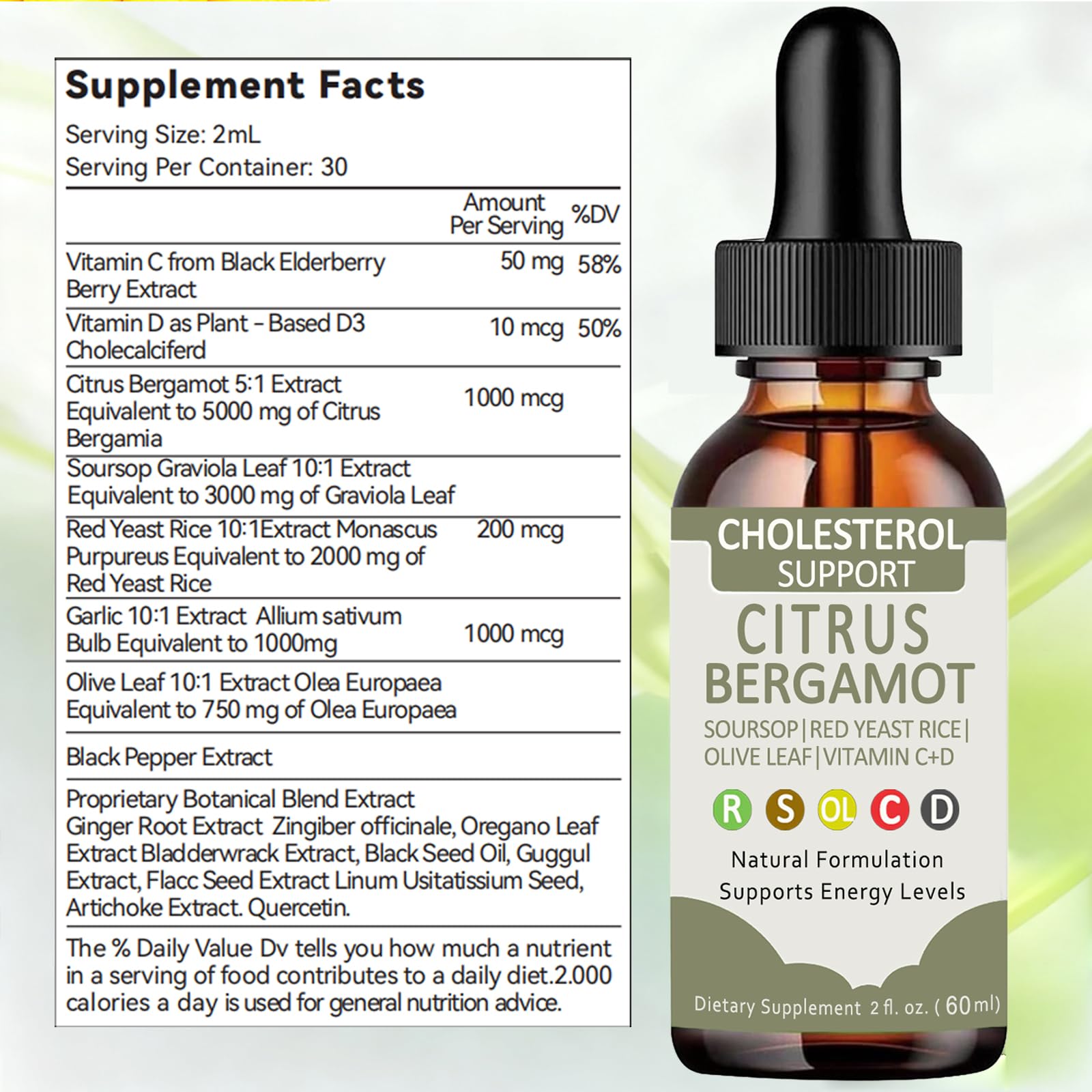 Ingredients include Red Yeast Rice with Citrus Bergamot, Olive Leaf, and Black Pepper