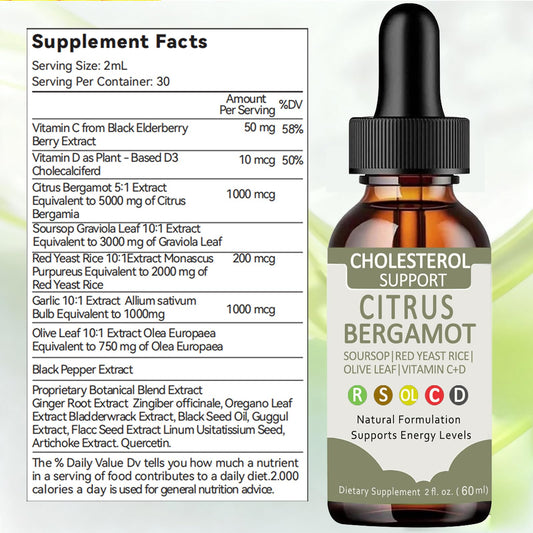 Ingredients include Red Yeast Rice with Citrus Bergamot, Olive Leaf, and Black Pepper