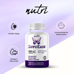 Close-up view of LupuEase capsules inside the bottle