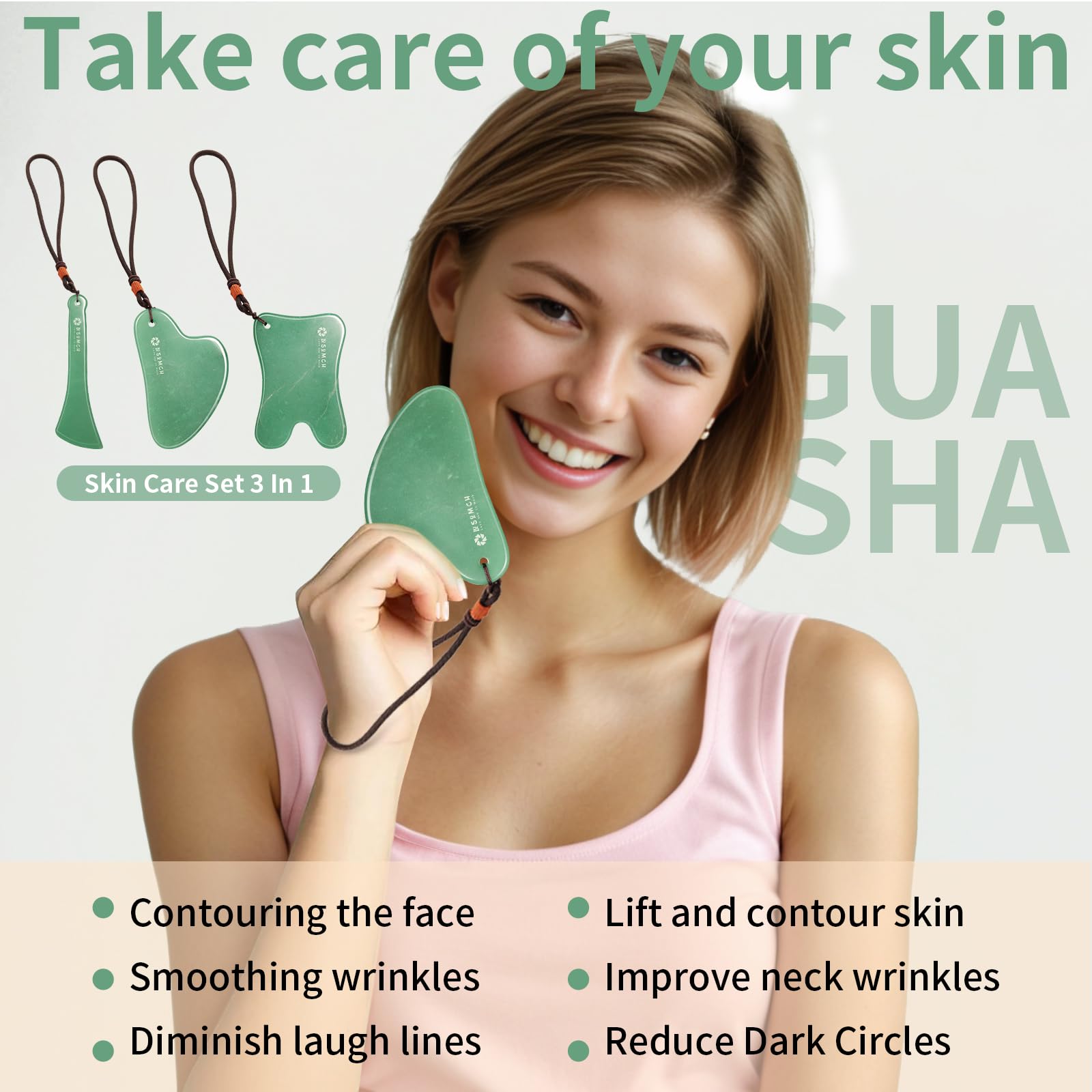 Gua Sha tools showing curved, flat and precise edges