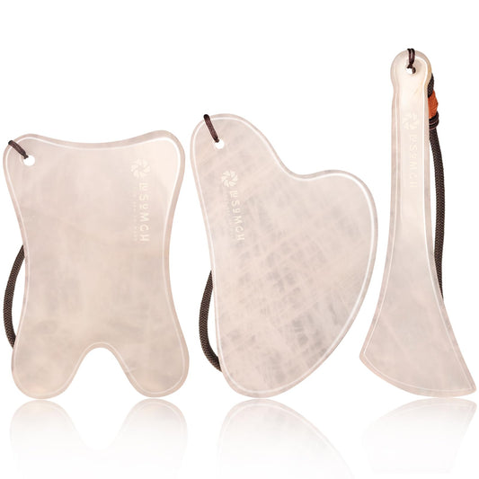Lusomch Gua Sha 3-piece pink jade set – all tools side by side