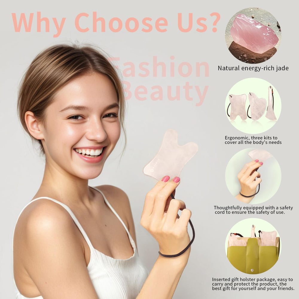 Gua Sha massage on face using pink jade tool