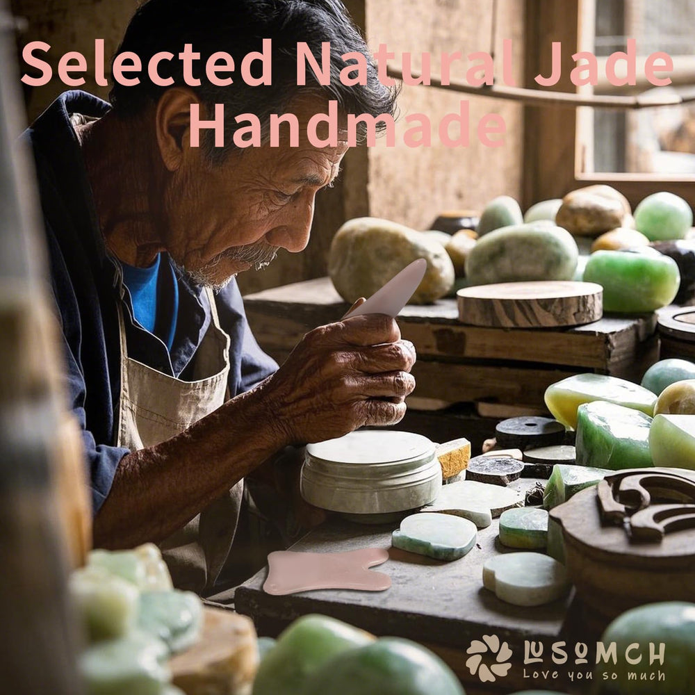 Relaxing Lusomch pink jade Gua Sha set for body massage
