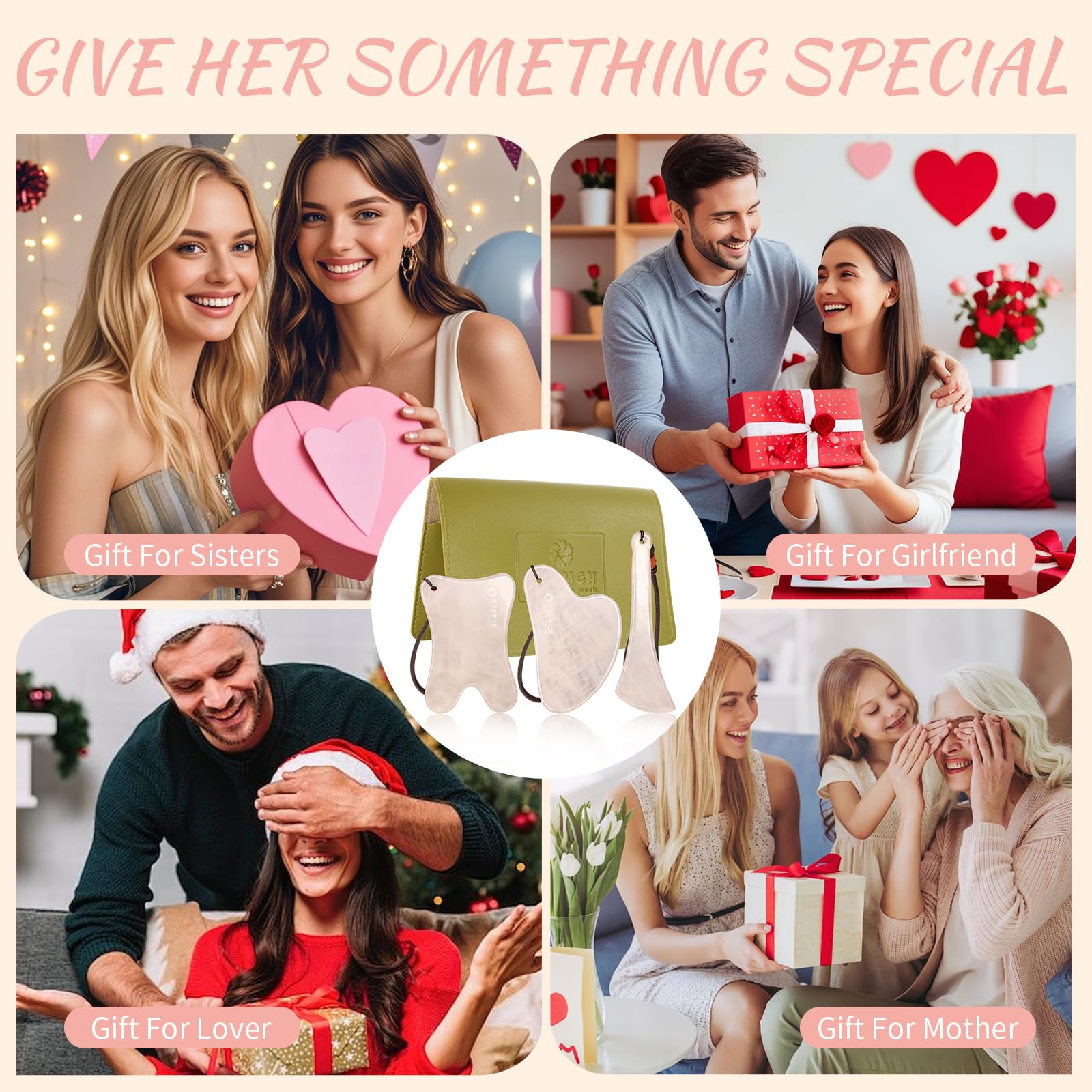 Gift-ready Lusomch Gua Sha tools pink set