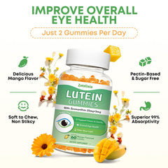 Close-up of mango-flavored lutein gummies
